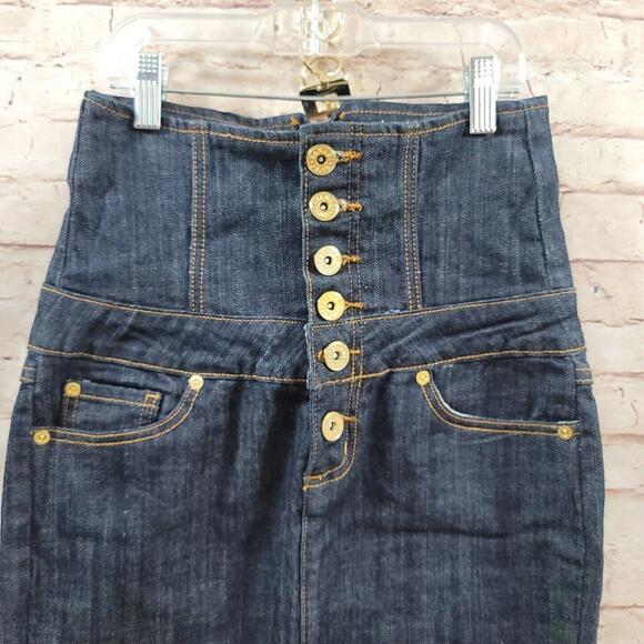 ZD Zana Di Women's Skirt 5 Pencil Dark Blue Denim High Waist Buttons Knee Length - Picture 4 of 14